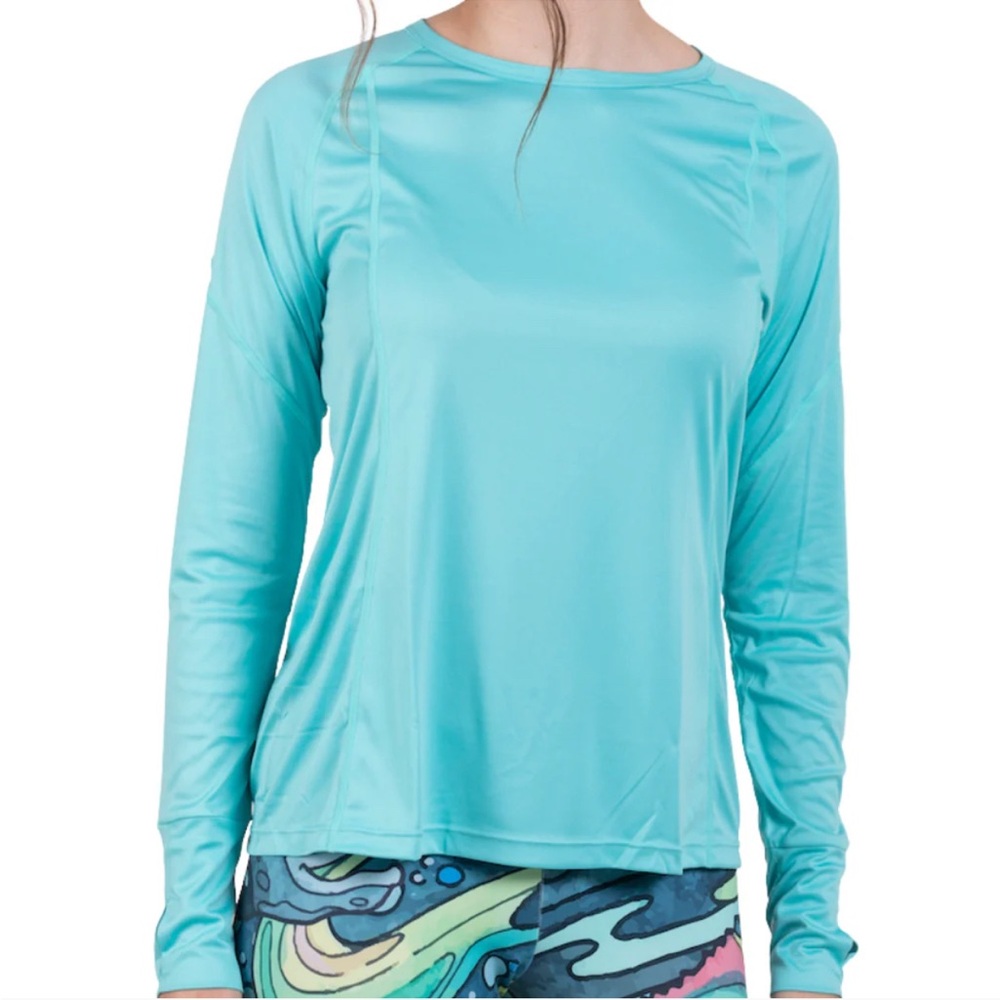 NWT FisheWear Backcast Sunshirt in Aqua; Size Small